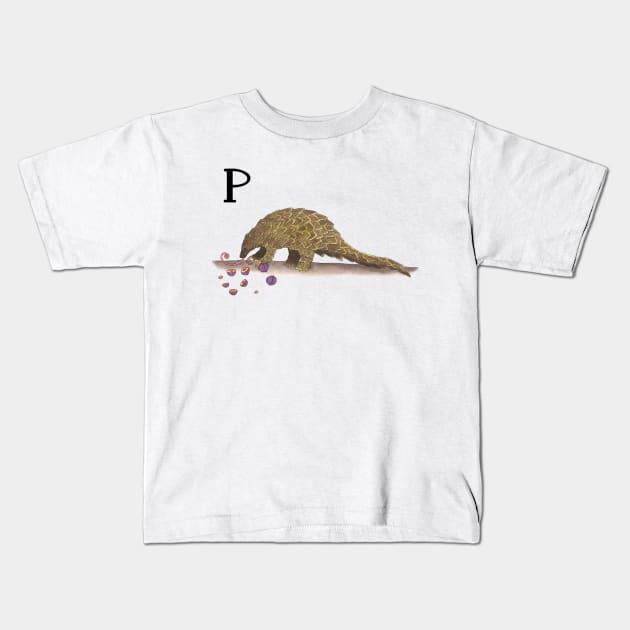 P is for Pangolin Kids T-Shirt by thewatercolorwood
